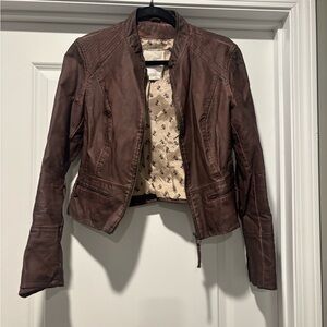 Free People Purple Women's Smal Full Zip Sleeve 2 Pocket Vegan Suede Moto Jacket
